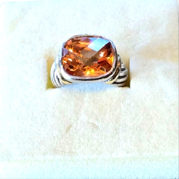 Jewelry - Sterling Silver Faceted Peach Glass Crystal Vermeil Ring 8
